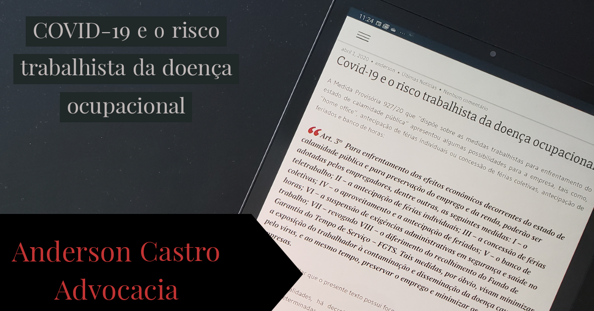 Covid-19 - O risco trabalhista da doença ocupacional - Anderson Castro Advocacia